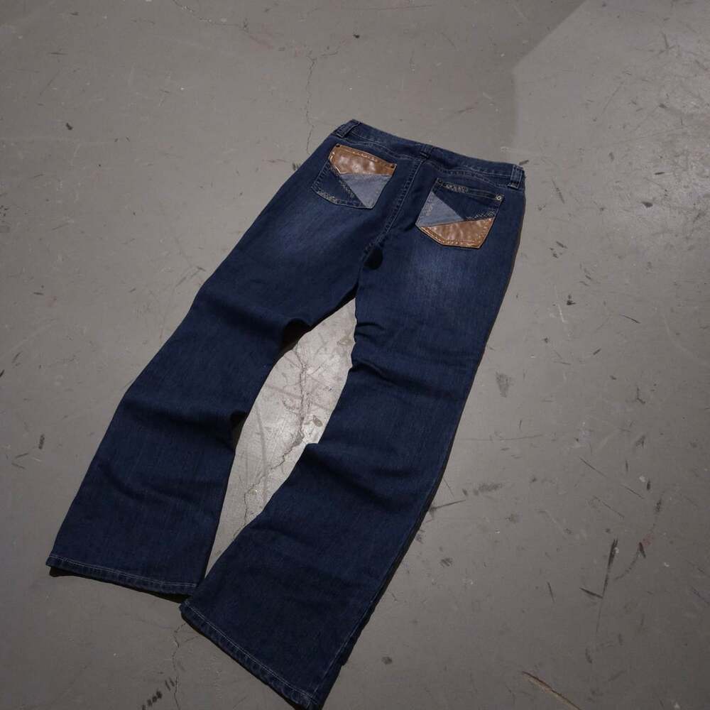 Jeans Flare Patchwork Accent
